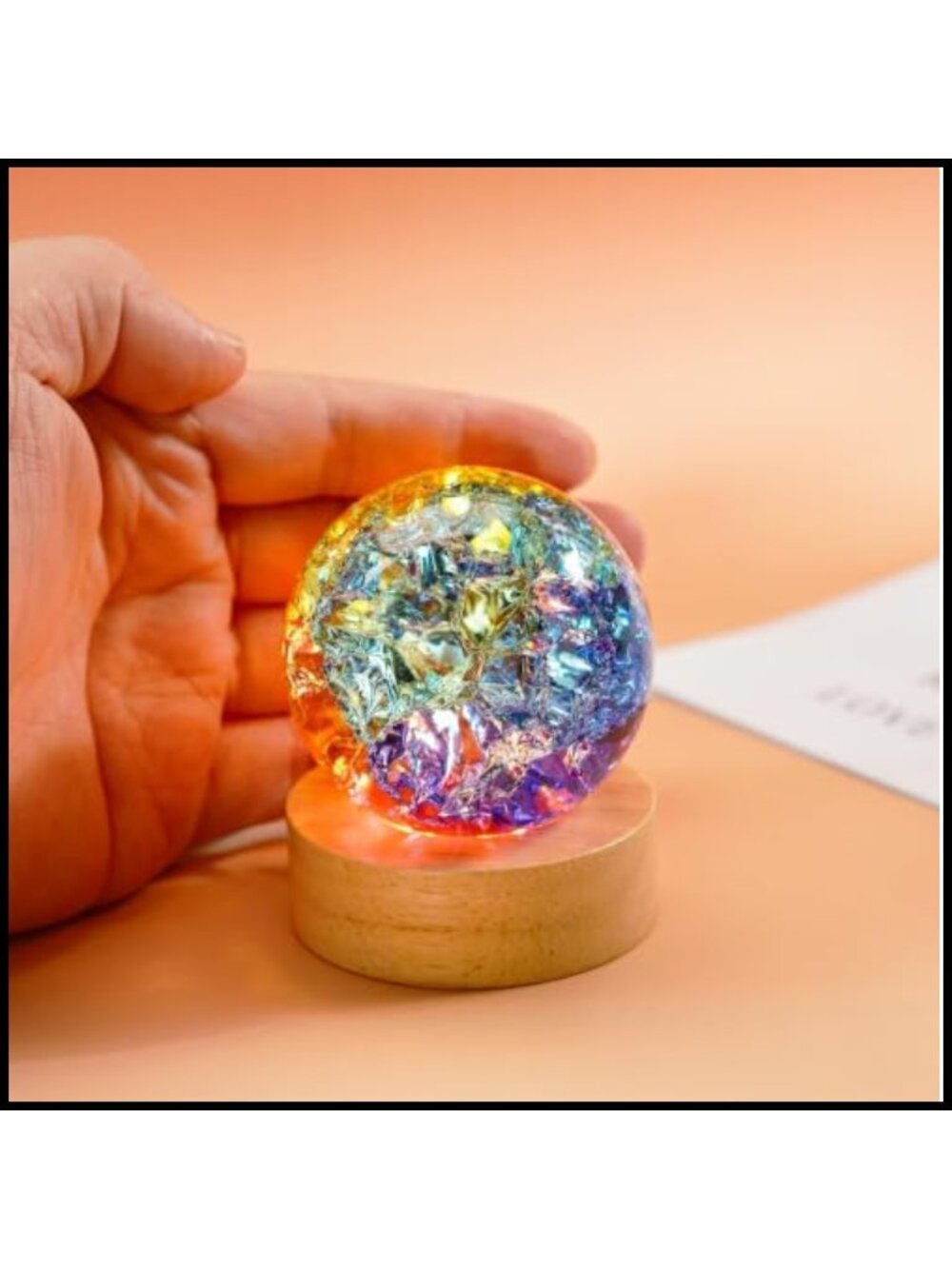 LED Crystal Ball Night Light with Wooden Stand Desktop Decor